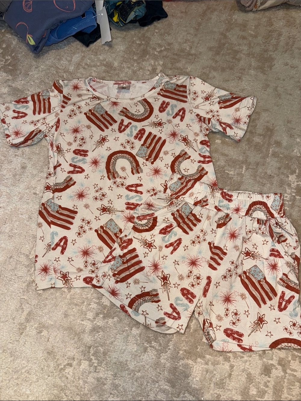 Kids' Cream and Red Star & Rainbow Pajama Set